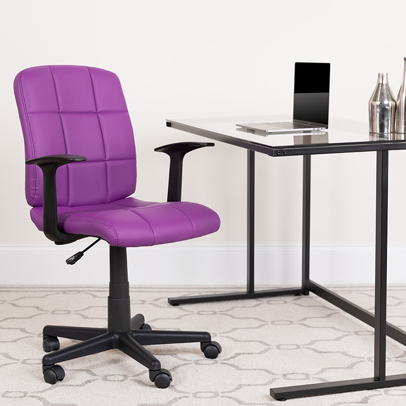 Flash Furniture Task Chair with Nylon Arms: Mid-Back, Purple, Quilted