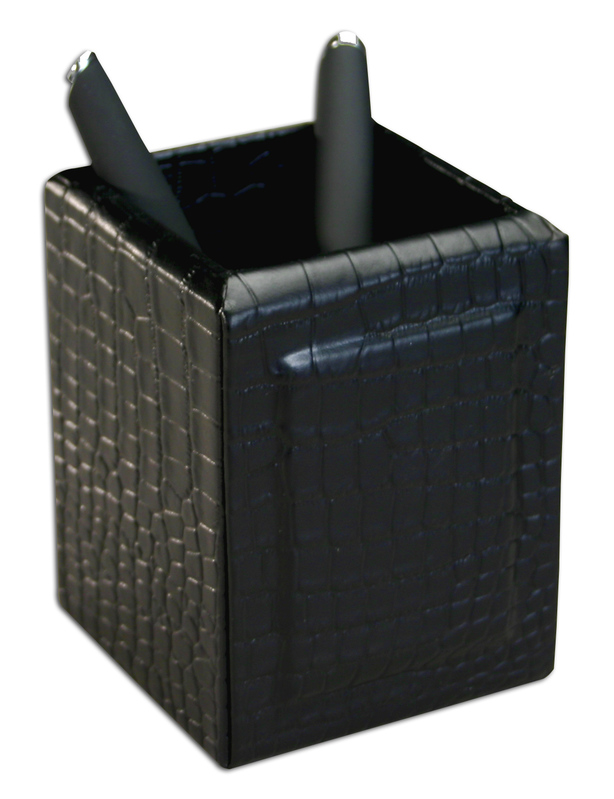 Dacasso Black Crocodile Embossed Leather 10 Piece Desk Set