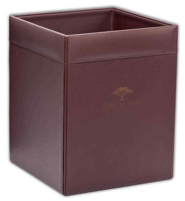 Dacasso Chocolate Brown Leather Square Waste Basket Recycling Bins